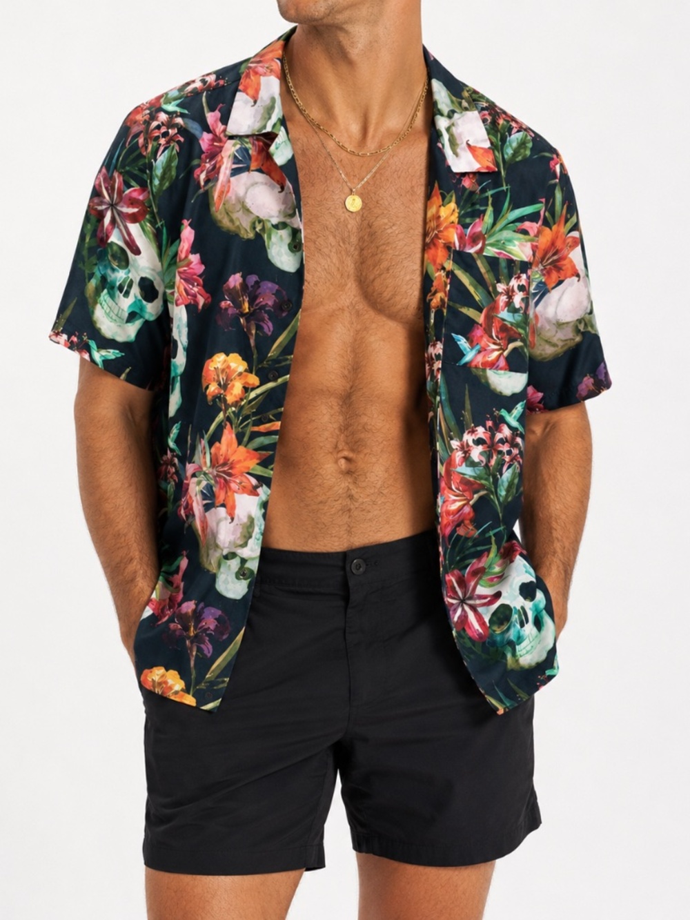 Standard Issue skull + tropical lily Hawaiian shirt 💀🌺